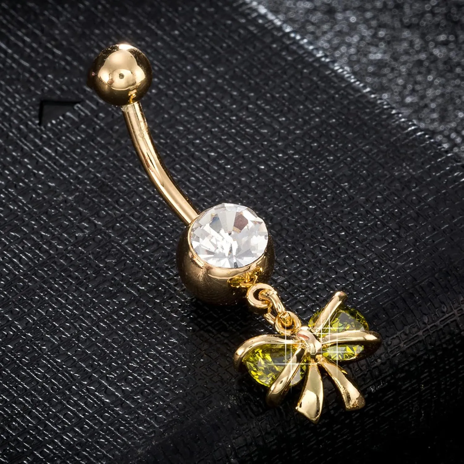 Belly Ring Gold Surgical Steel, Bowknot Belly Button Ring 14 Gauge Surgical Steel Cubic Zirconia Belly Button Rings Elegant