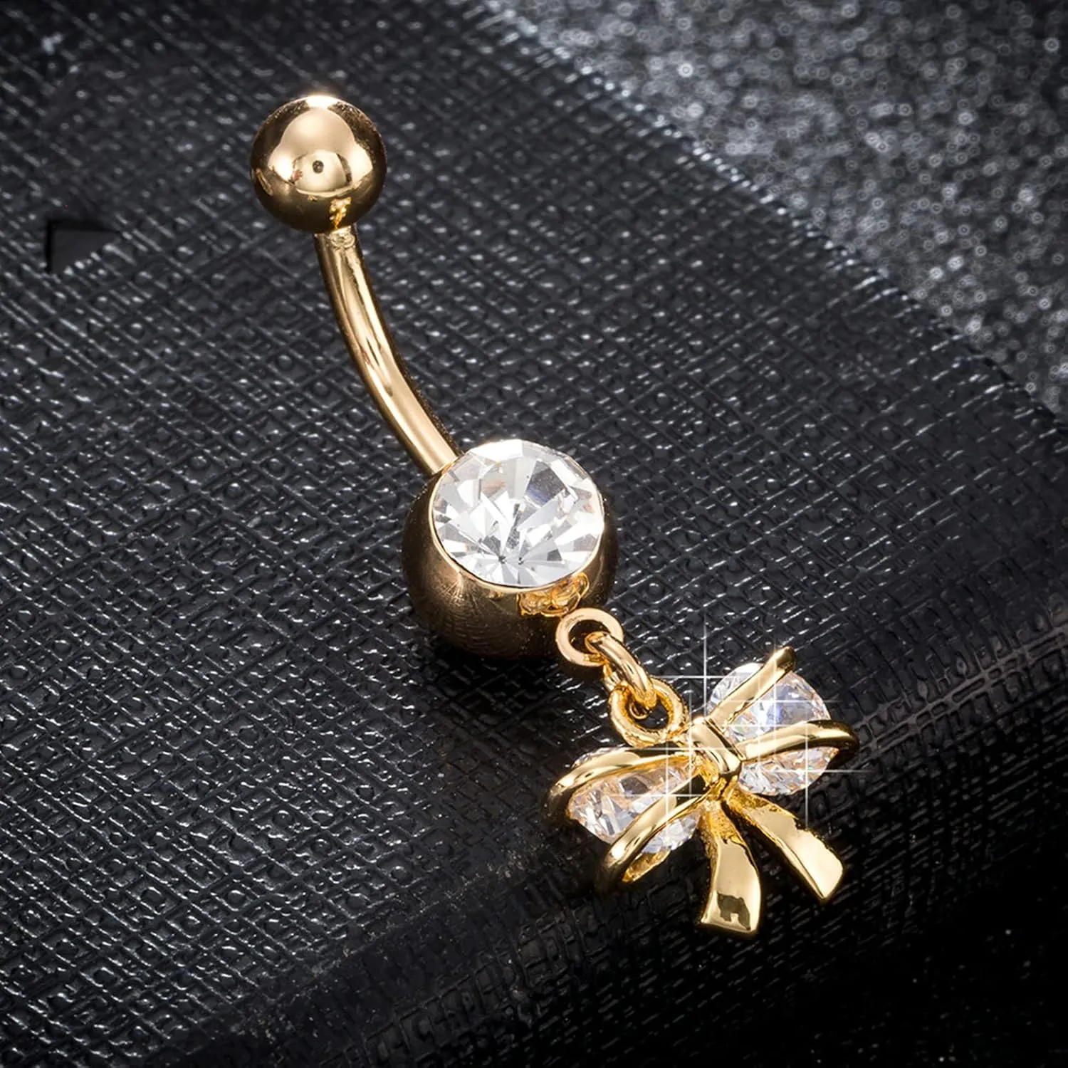 Belly Ring Gold Surgical Steel, Bowknot Belly Button Ring 14 Gauge Surgical Steel Cubic Zirconia Belly Button Rings Elegant