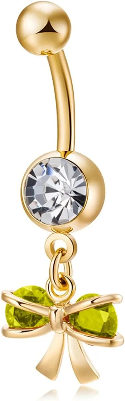 Belly Ring Gold Surgical Steel, Bowknot Belly Button Ring 14 Gauge Surgical Steel Cubic Zirconia Belly Button Rings Elegant