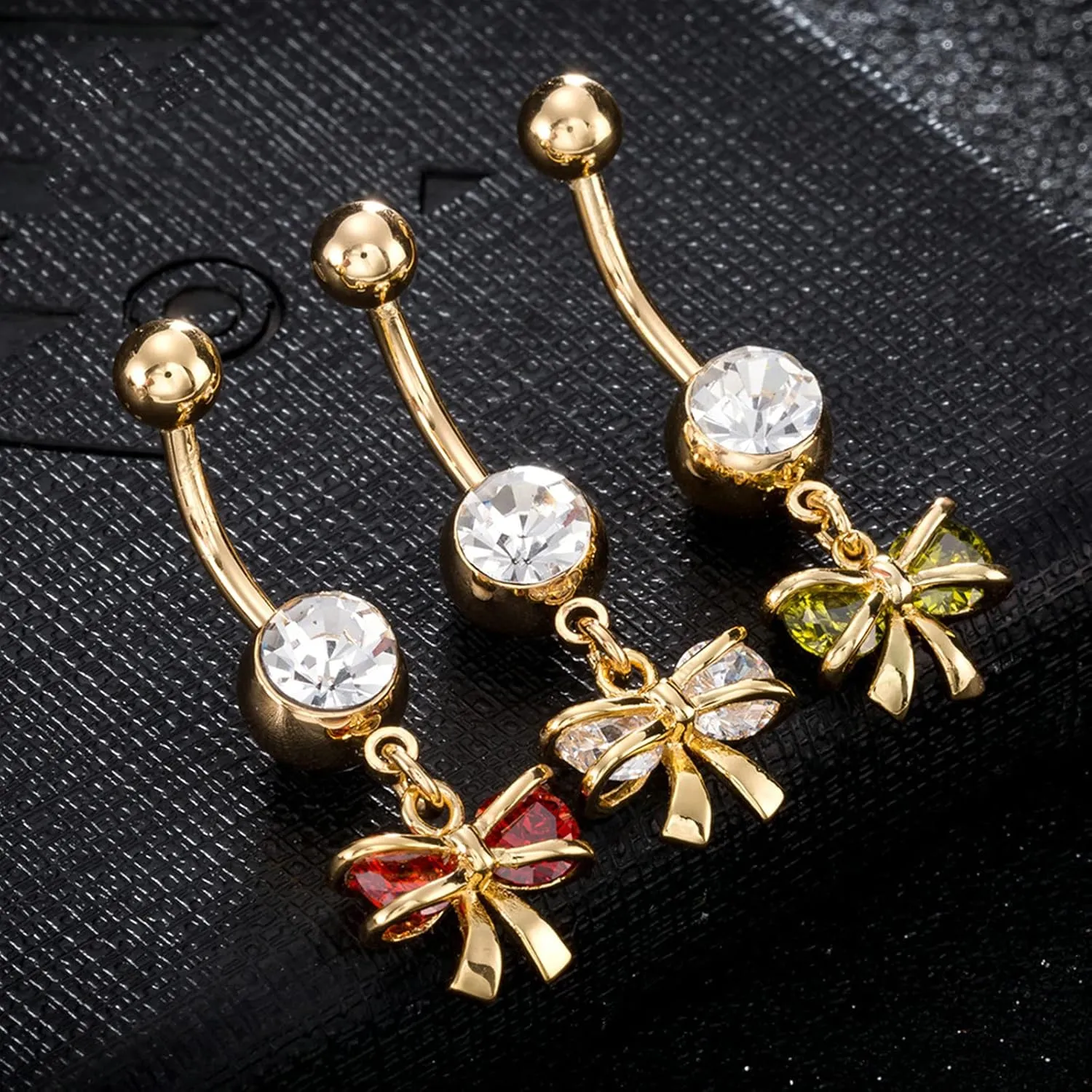 Belly Ring Gold Surgical Steel, Bowknot Belly Button Ring 14 Gauge Surgical Steel Cubic Zirconia Belly Button Rings Elegant