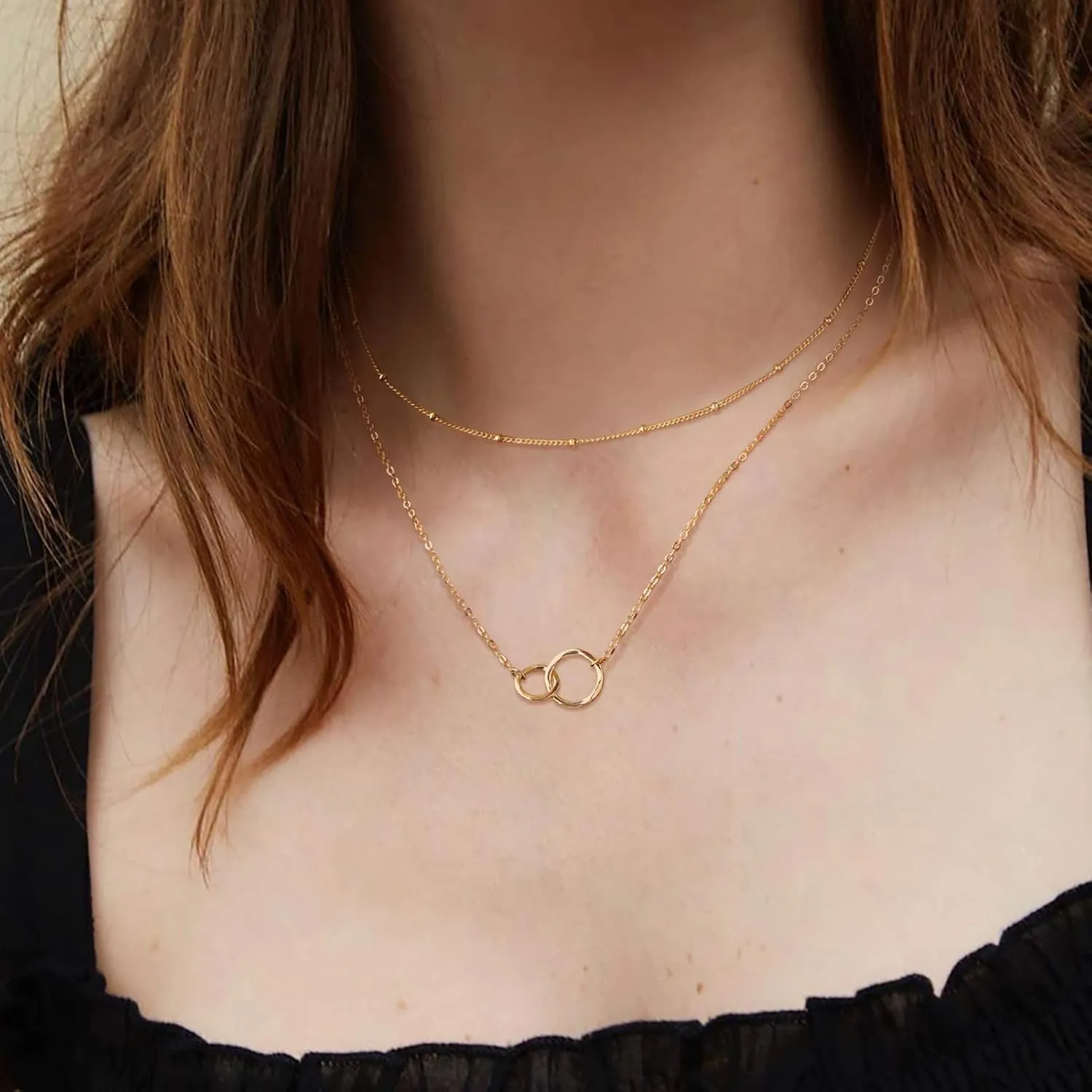 Bemoly Multilayered Necklace for Women, 14K Gold Plated Chain Choker Hammered Coin Bar Dainty Y Pendant Long Necklace 3 Layered Choker Necklace Simple Costume Jewelry