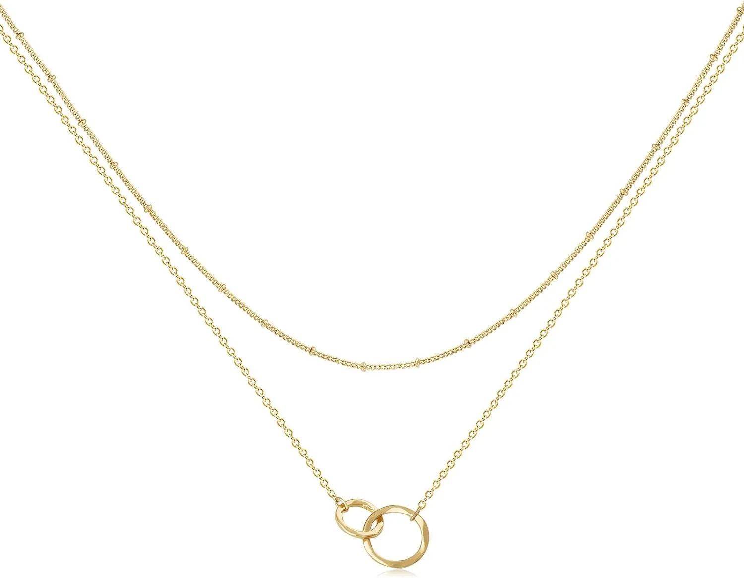 Bemoly Multilayered Necklace for Women, 14K Gold Plated Chain Choker Hammered Coin Bar Dainty Y Pendant Long Necklace 3 Layered Choker Necklace Simple Costume Jewelry