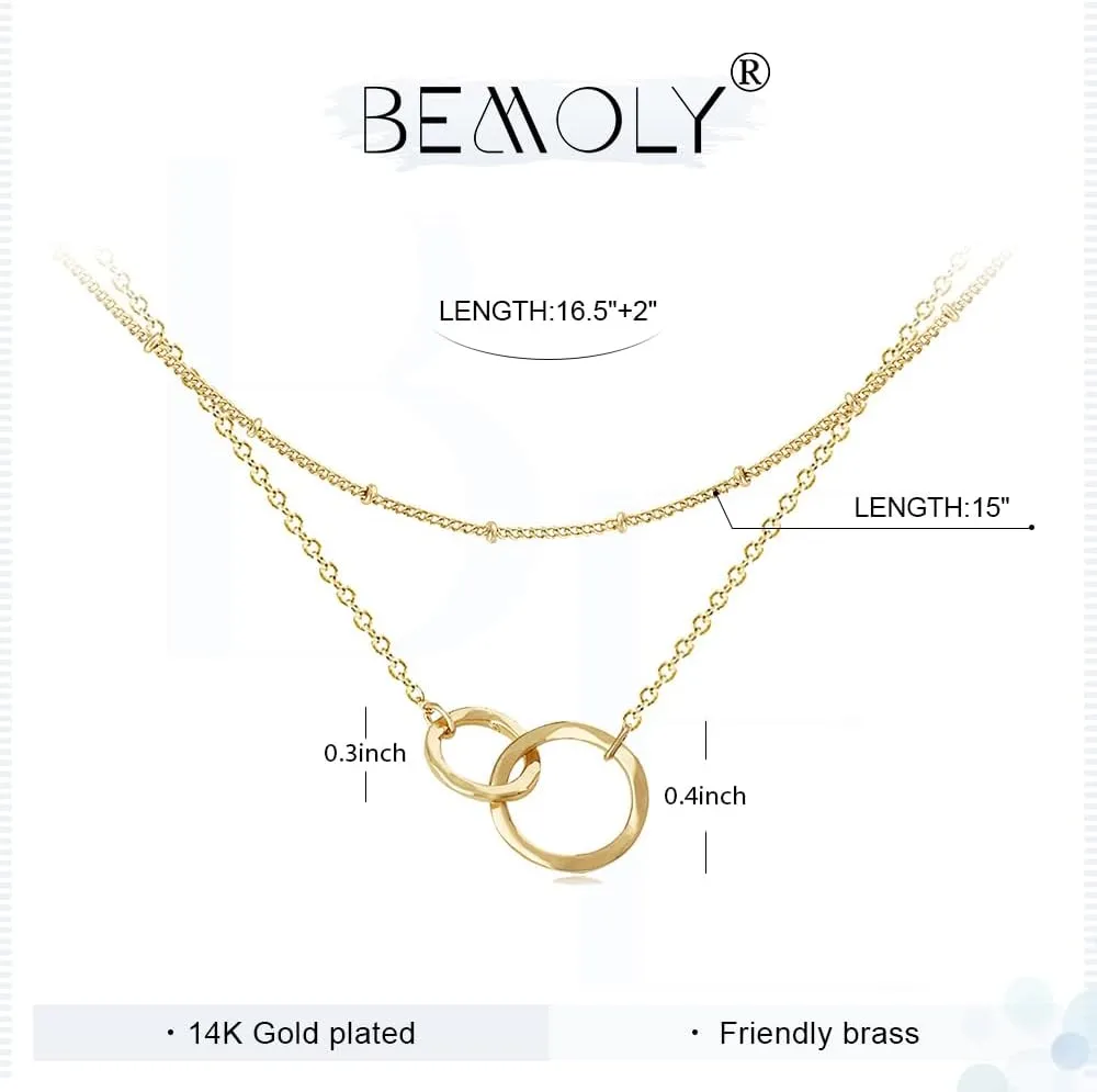 Bemoly Multilayered Necklace for Women, 14K Gold Plated Chain Choker Hammered Coin Bar Dainty Y Pendant Long Necklace 3 Layered Choker Necklace Simple Costume Jewelry