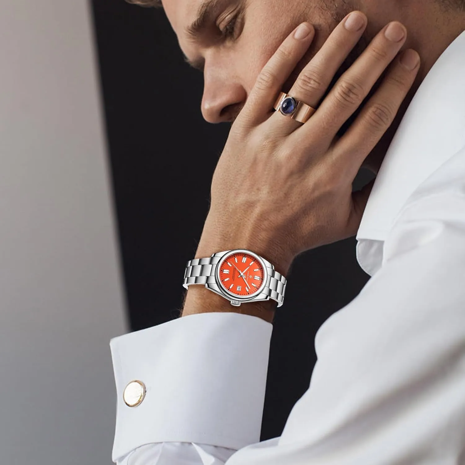 BENYAR AKNIGHT Watches for Men, Waterproof Stainless Steel Quartz Movement Men Watch, Easy Read Luminous Fashion Business Analog Chronograph Leather Wrist Watch with Calendar