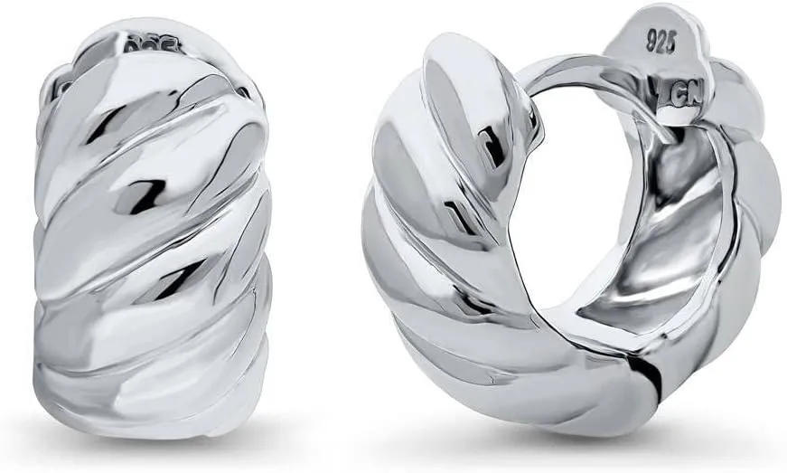 BERRICLE Sterling Silver Cable Small Fashion Hoop Huggie Earrings for Women 0.5 inch - 0.51 inch (Yellow Gold Flashed, Rhodium Plated)