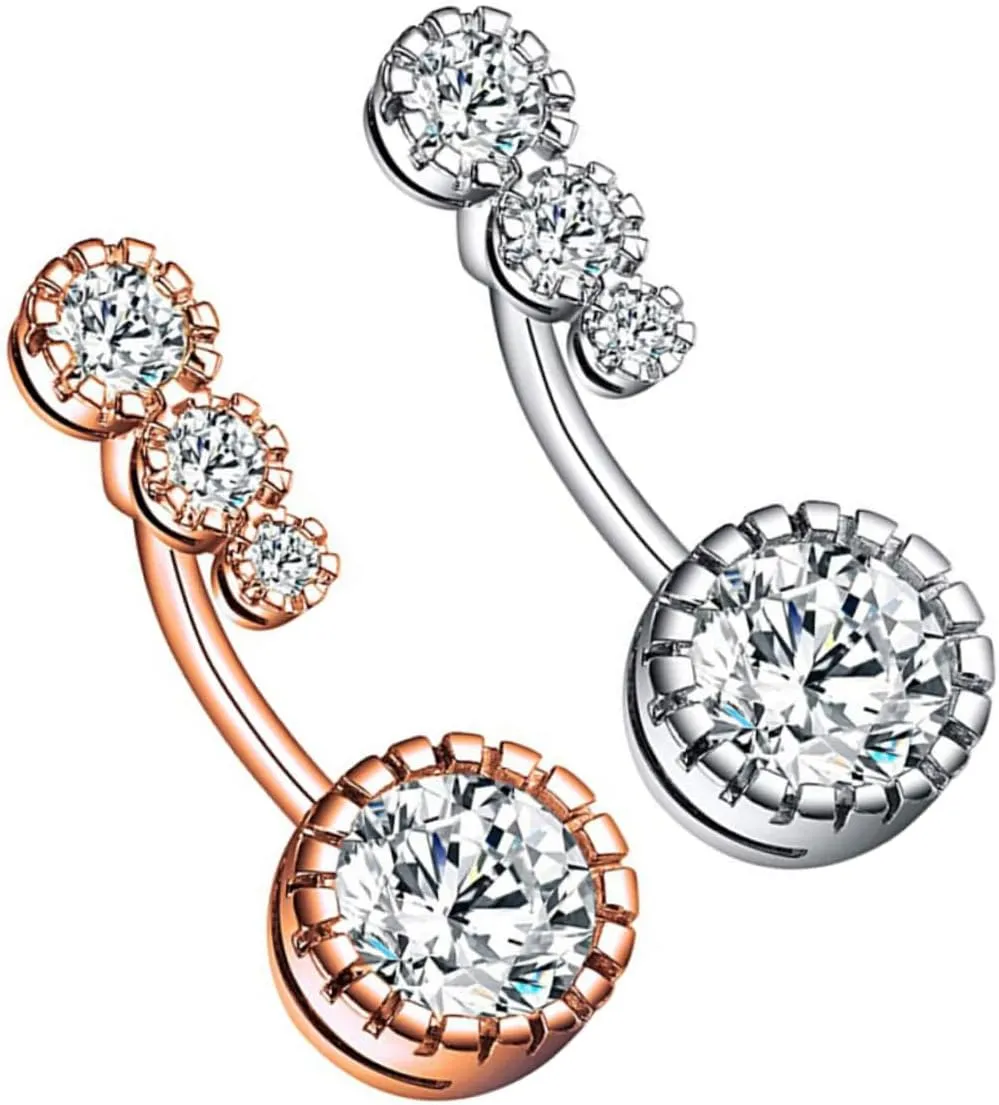 BESPORTBLE 2Pcs Belly Button Rings with Zircon Inlay Elegant Body Piercing Buckles Silver Rose Gold for Women and Comfortable Durable Design