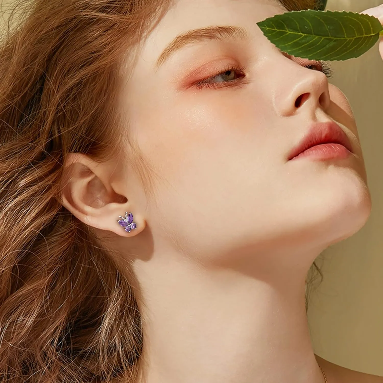 Bestyle Sterling Silver Butterfly Earrings for Women, Dainty Cute Birthstone Studs Hypoallergenic Jewelry, Great Birthday Gift