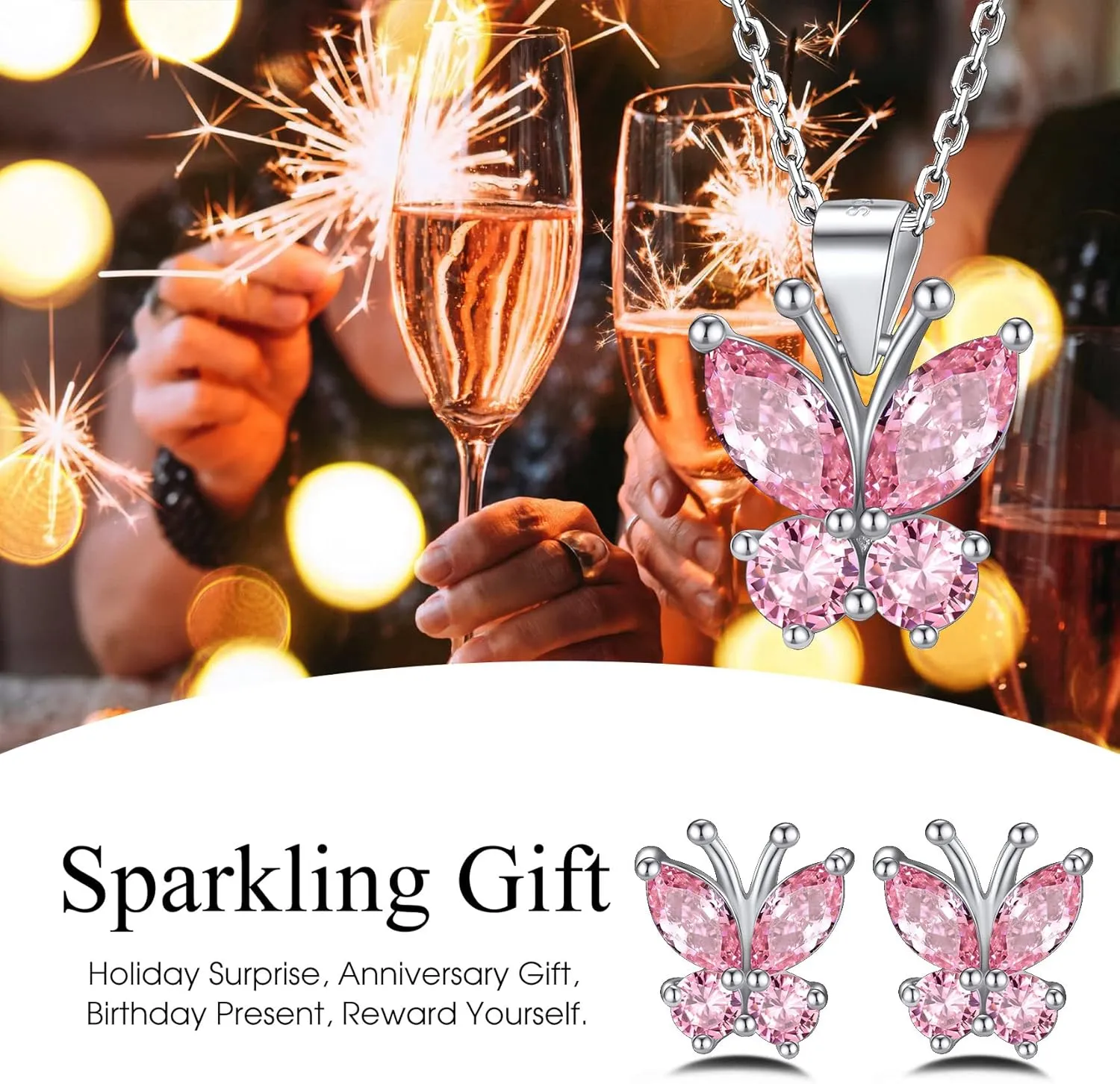 Bestyle Sterling Silver Butterfly Earrings for Women, Dainty Cute Birthstone Studs Hypoallergenic Jewelry, Great Birthday Gift