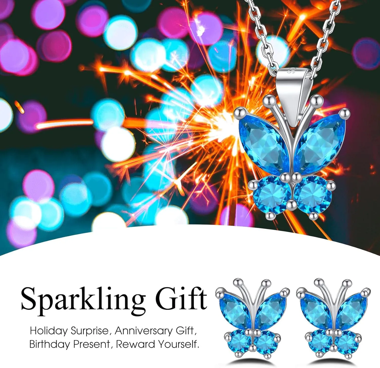 Bestyle Sterling Silver Butterfly Earrings for Women, Dainty Cute Birthstone Studs Hypoallergenic Jewelry, Great Birthday Gift