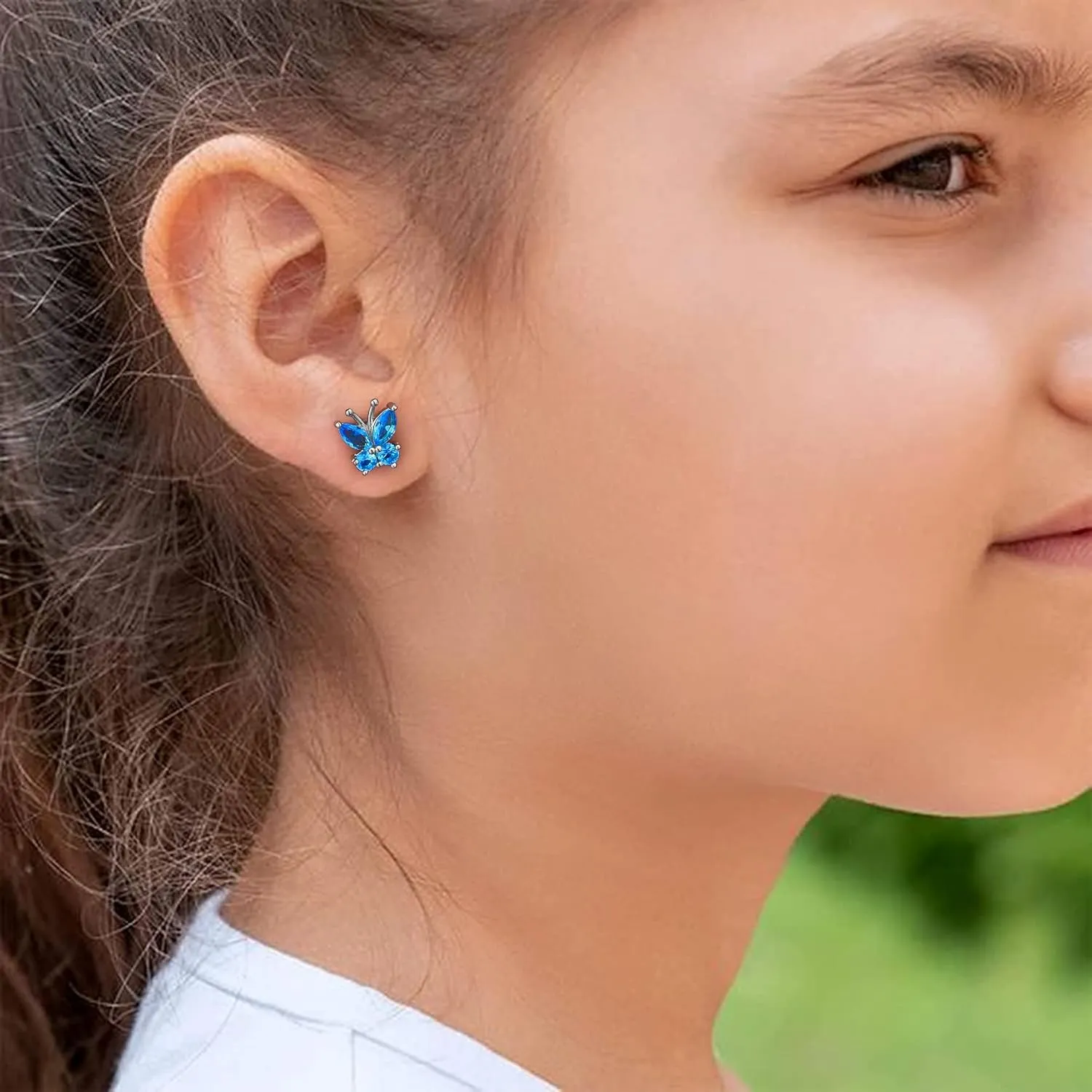 Bestyle Sterling Silver Butterfly Earrings for Women, Dainty Cute Birthstone Studs Hypoallergenic Jewelry, Great Birthday Gift