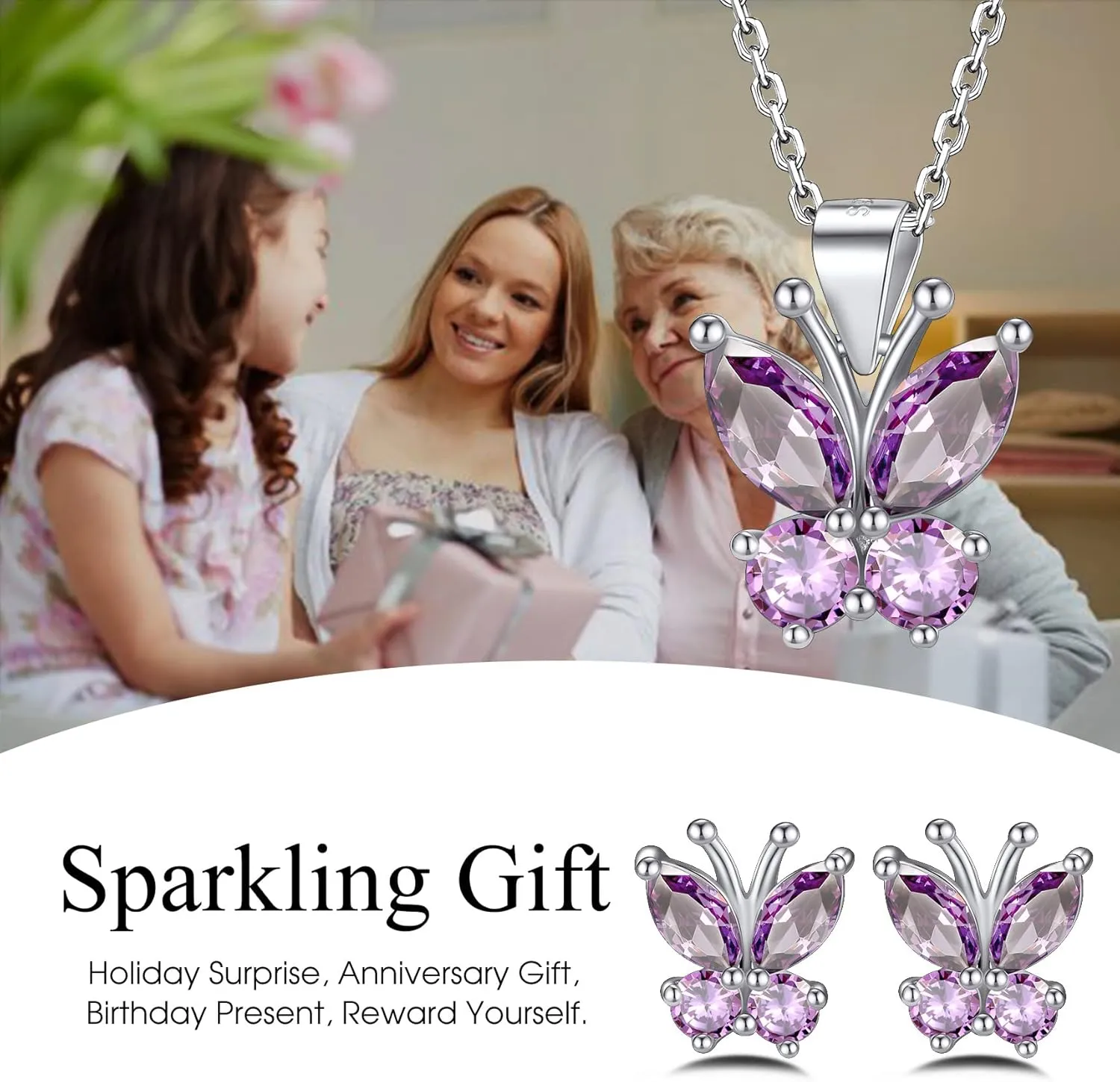 Bestyle Sterling Silver Butterfly Earrings for Women, Dainty Cute Birthstone Studs Hypoallergenic Jewelry, Great Birthday Gift