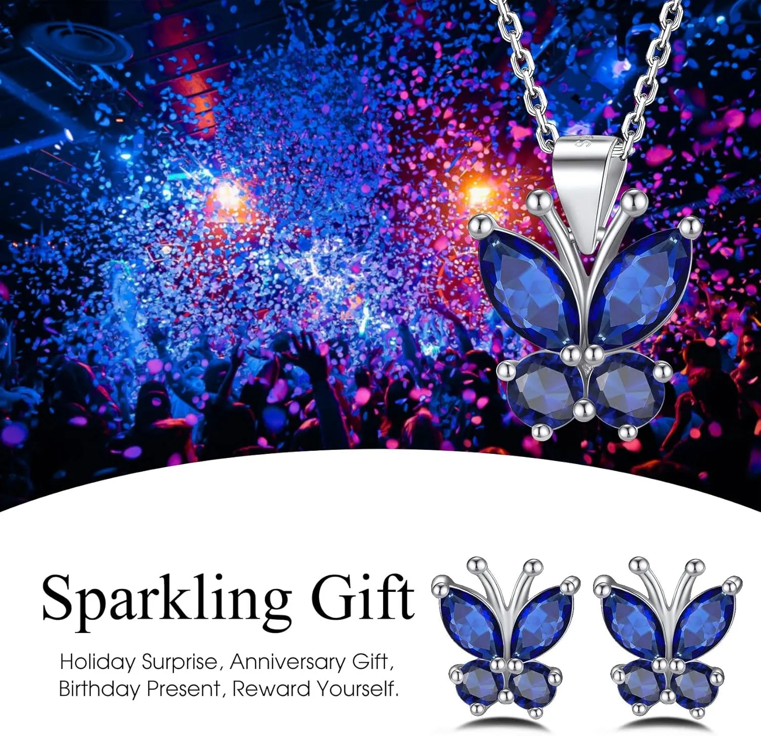 Bestyle Sterling Silver Butterfly Necklace for Women, Dainty Cute Birthstone Jewelry Ideal Valentine's Gifts for Her