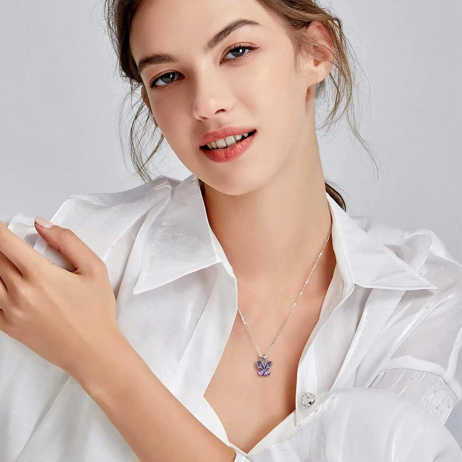 Bestyle Sterling Silver Butterfly Necklace for Women, Dainty Cute Birthstone Jewelry Ideal Valentine's Gifts for Her