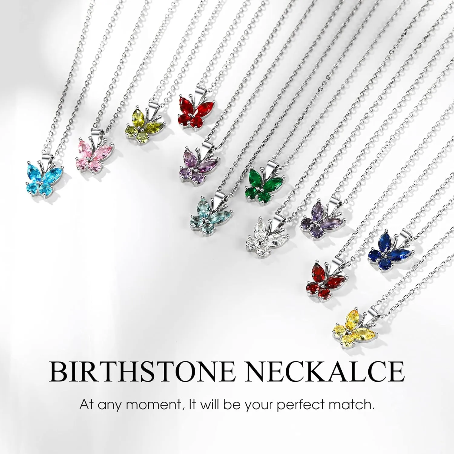 Bestyle Sterling Silver Butterfly Necklace for Women, Dainty Cute Birthstone Jewelry Ideal Valentine's Gifts for Her
