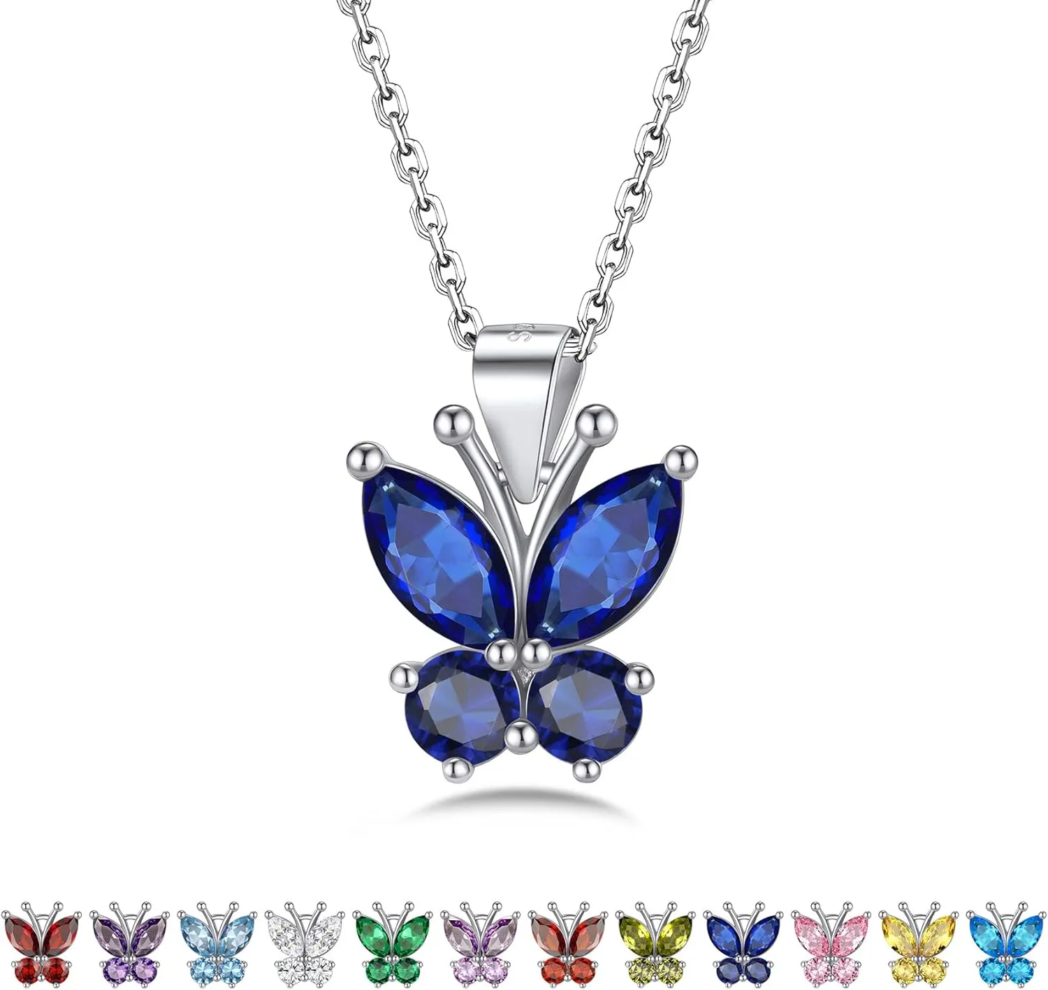 Bestyle Sterling Silver Butterfly Necklace for Women, Dainty Cute Birthstone Jewelry Ideal Valentine's Gifts for Her