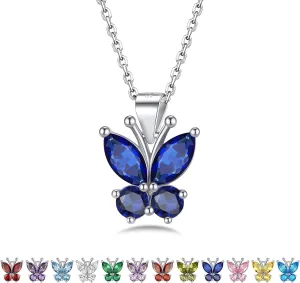 Bestyle Sterling Silver Butterfly Necklace for Women, Dainty Cute Birthstone Jewelry Ideal Valentine's Gifts for Her
