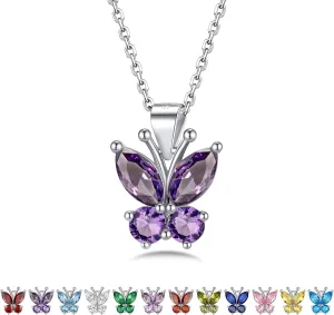 Bestyle Sterling Silver Butterfly Necklace for Women, Dainty Cute Birthstone Jewelry Ideal Valentine's Gifts for Her