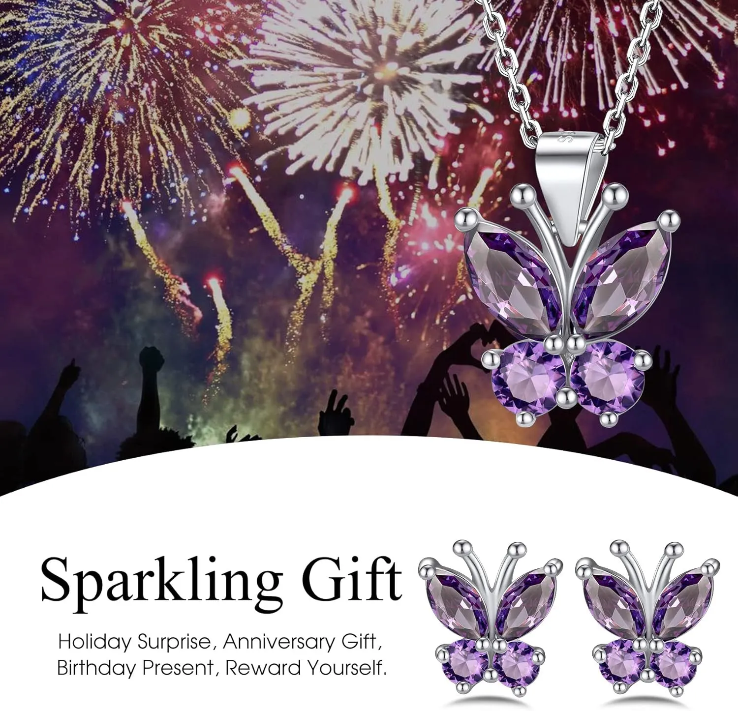 Bestyle Sterling Silver Butterfly Necklace for Women, Dainty Cute Birthstone Jewelry Ideal Valentine's Gifts for Her