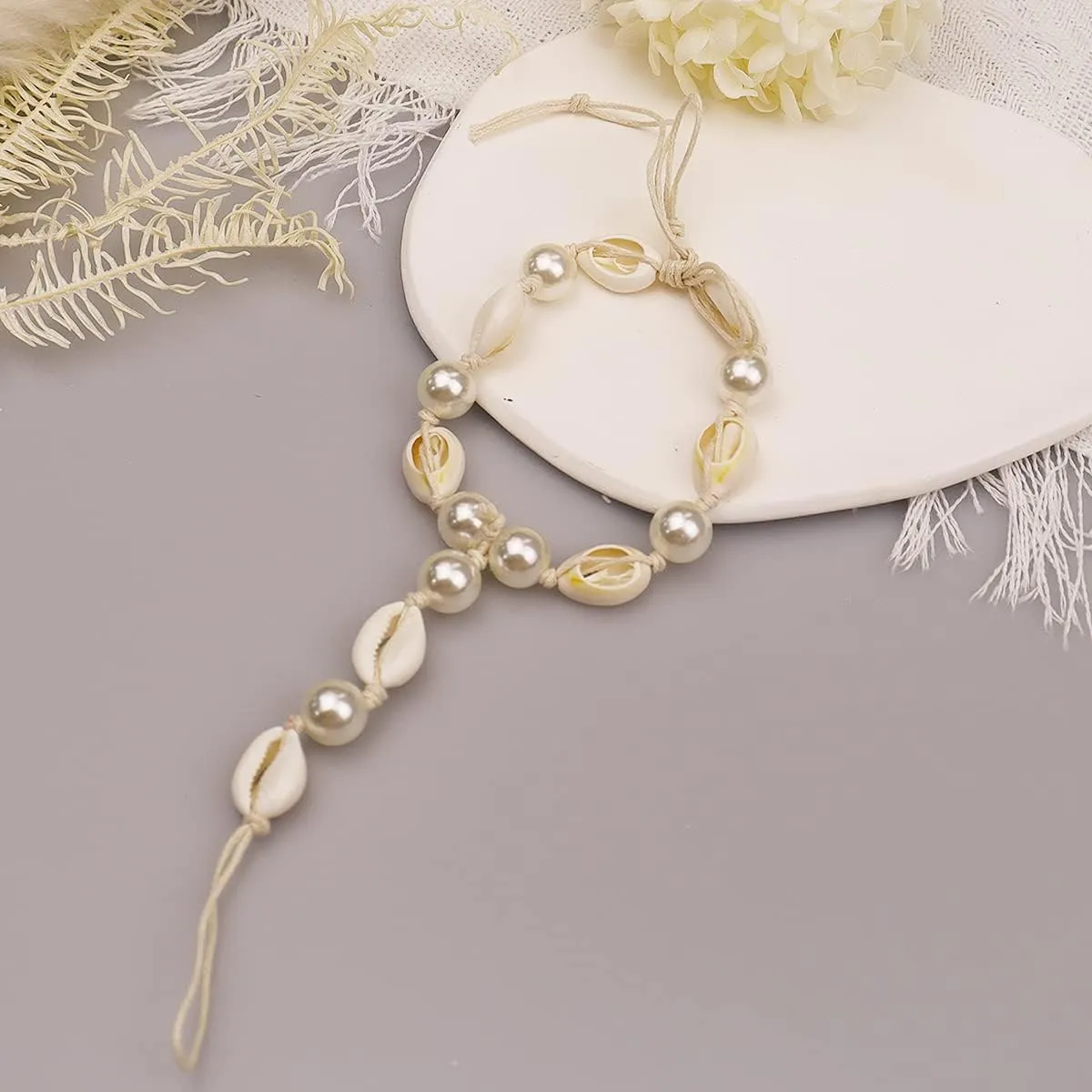 Bethynas Boho Pearl Barefoot Sandles Ankle Bracelet Crystal Starfish Anklet Chain with Toe Ring Summer Beach Beaded Foot Chain Bridal Wedding Foot Jewelry for Women Girls