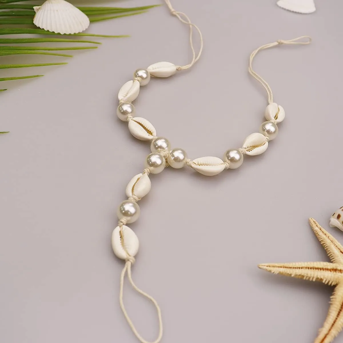 Bethynas Boho Pearl Barefoot Sandles Ankle Bracelet Crystal Starfish Anklet Chain with Toe Ring Summer Beach Beaded Foot Chain Bridal Wedding Foot Jewelry for Women Girls