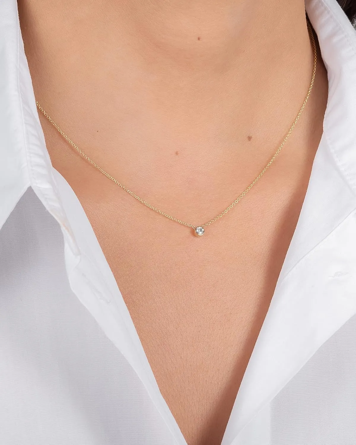 Bezel Diamond Necklace, 0.10ct Solitaire Diamond