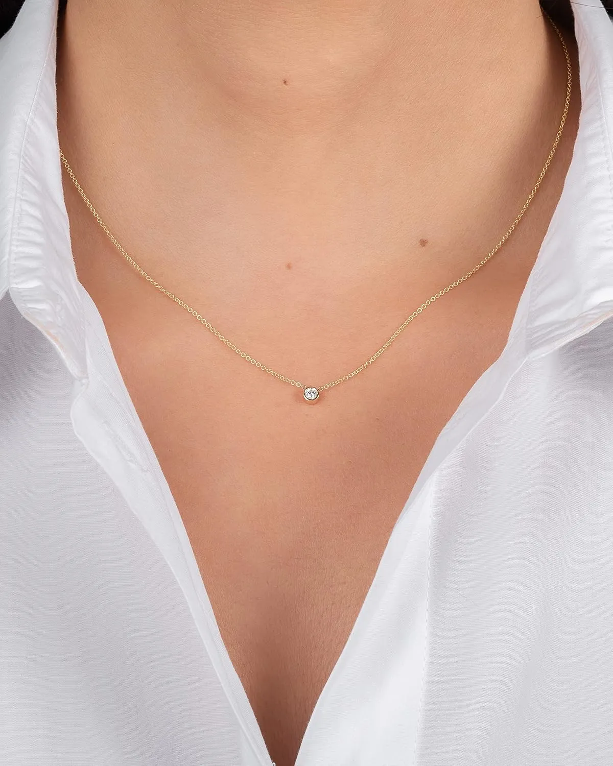 Bezel Diamond Necklace, 0.10ct Solitaire Diamond