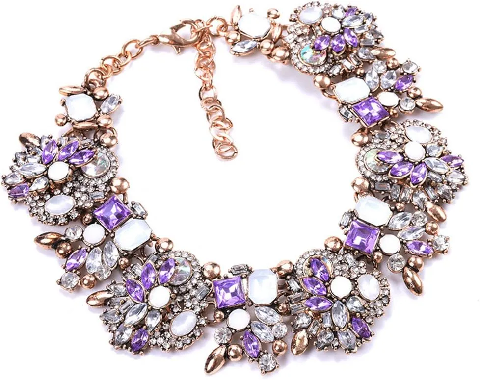 Bib Statement Necklace Colorful Glass Crystal Collar Choker Necklace for Women Fashion Accessories