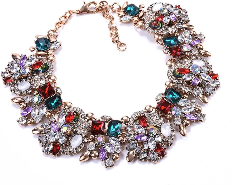 Bib Statement Necklace Colorful Glass Crystal Collar Choker Necklace for Women Fashion Accessories