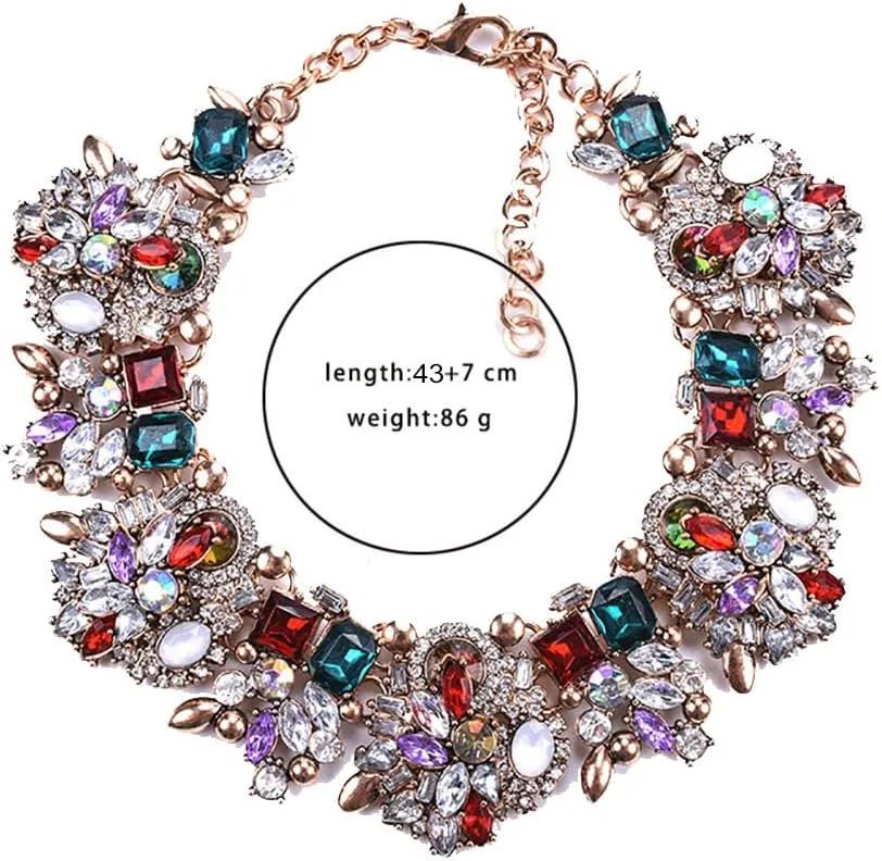 Bib Statement Necklace Colorful Glass Crystal Collar Choker Necklace for Women Fashion Accessories