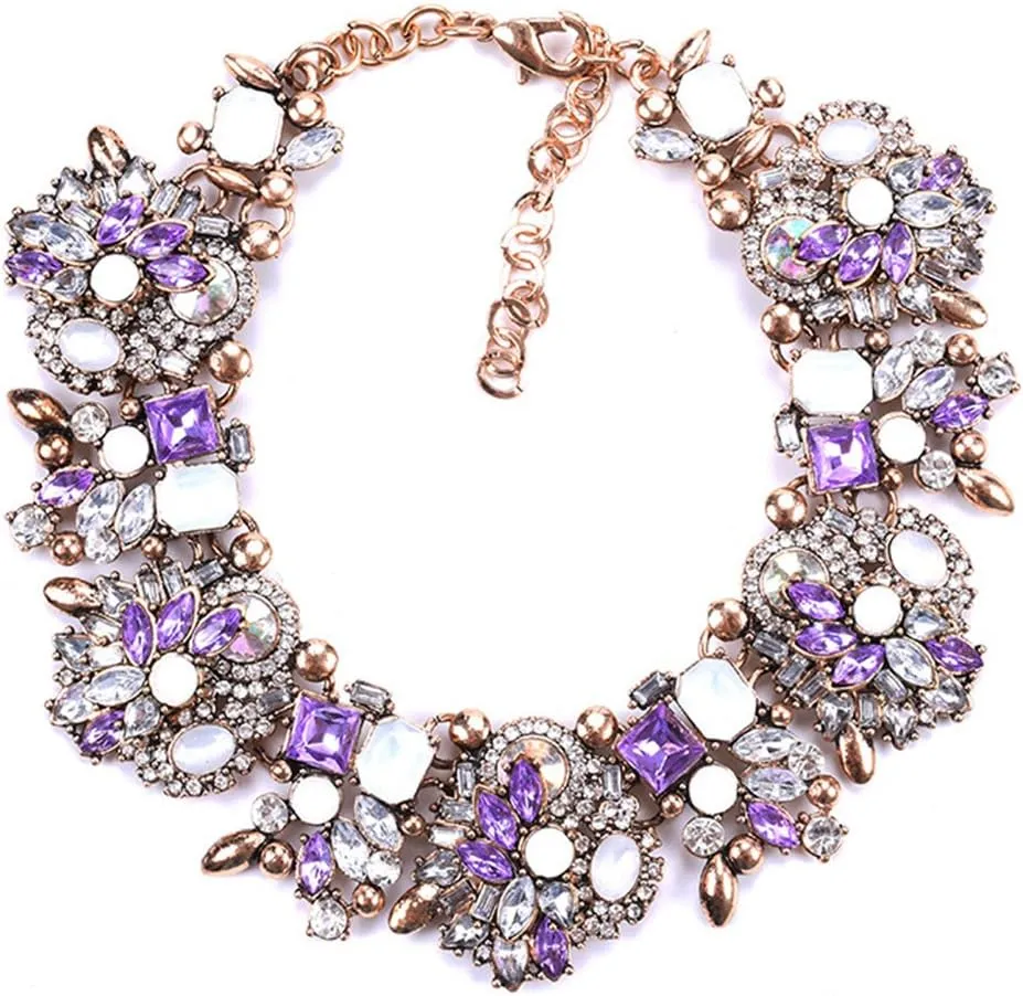 Bib Statement Necklace Colorful Glass Crystal Collar Choker Necklace for Women Fashion Accessories