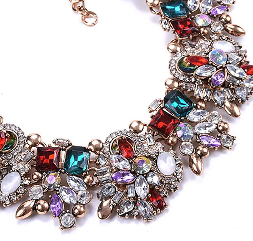 Bib Statement Necklace Colorful Glass Crystal Collar Choker Necklace for Women Fashion Accessories