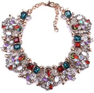 Bib Statement Necklace Colorful Glass Crystal Collar Choker Necklace for Women Fashion Accessories