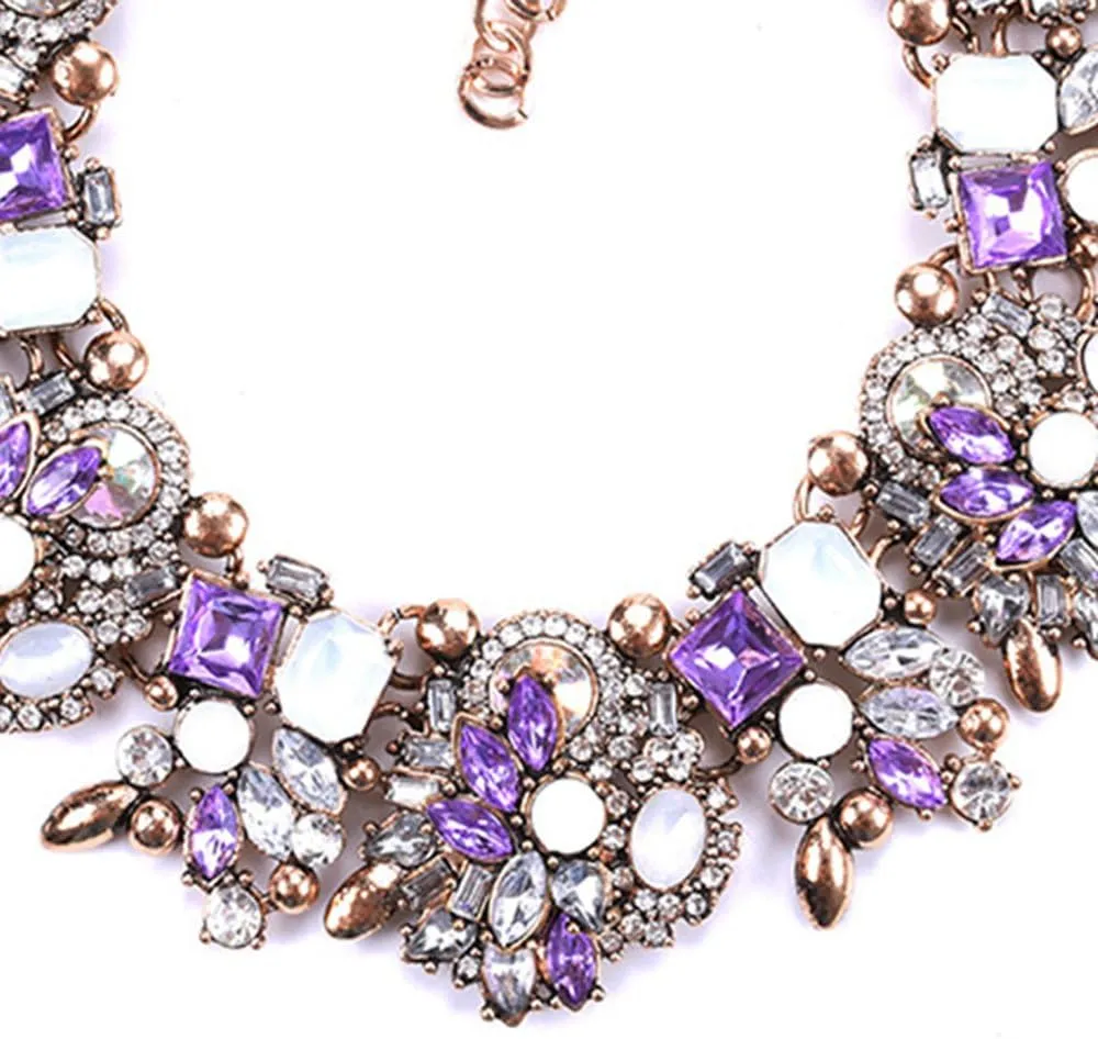 Bib Statement Necklace Colorful Glass Crystal Collar Choker Necklace for Women Fashion Accessories