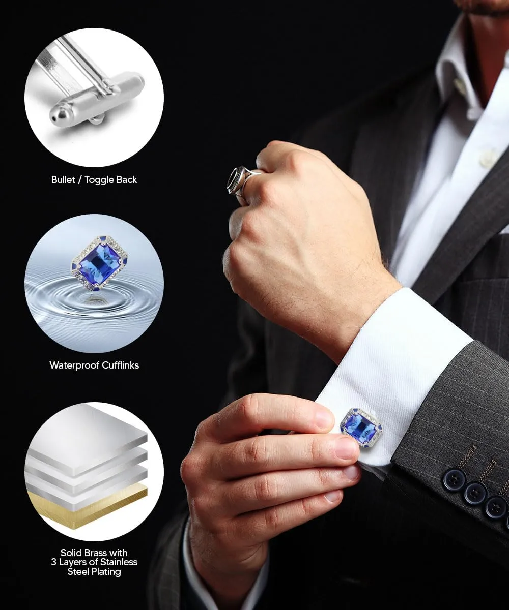 Big Rectangular Colored Crystal Cuff Links for Men  Tuxedo Suit Accessories, Cufflinks for Men