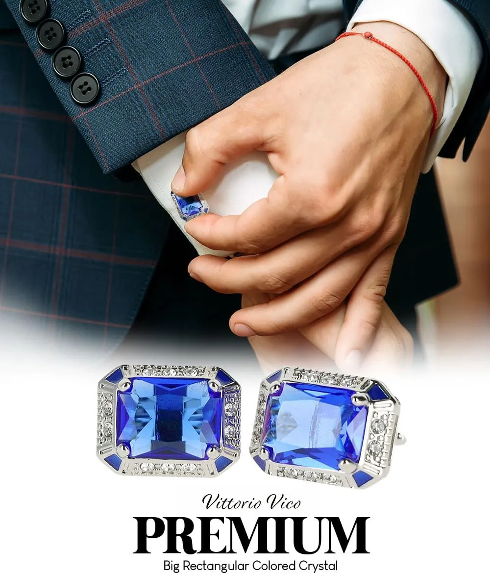 Big Rectangular Colored Crystal Cuff Links for Men  Tuxedo Suit Accessories, Cufflinks for Men
