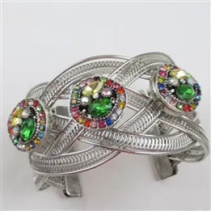 Big Silver Cuff Bracelet with Multi-colored Crystal