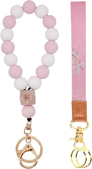 BIHRTC Silicone Beaded Bracelet Wristlet Keychain with Wrist Strap Key Chains for Women Girl Car Keys Bangle Chain