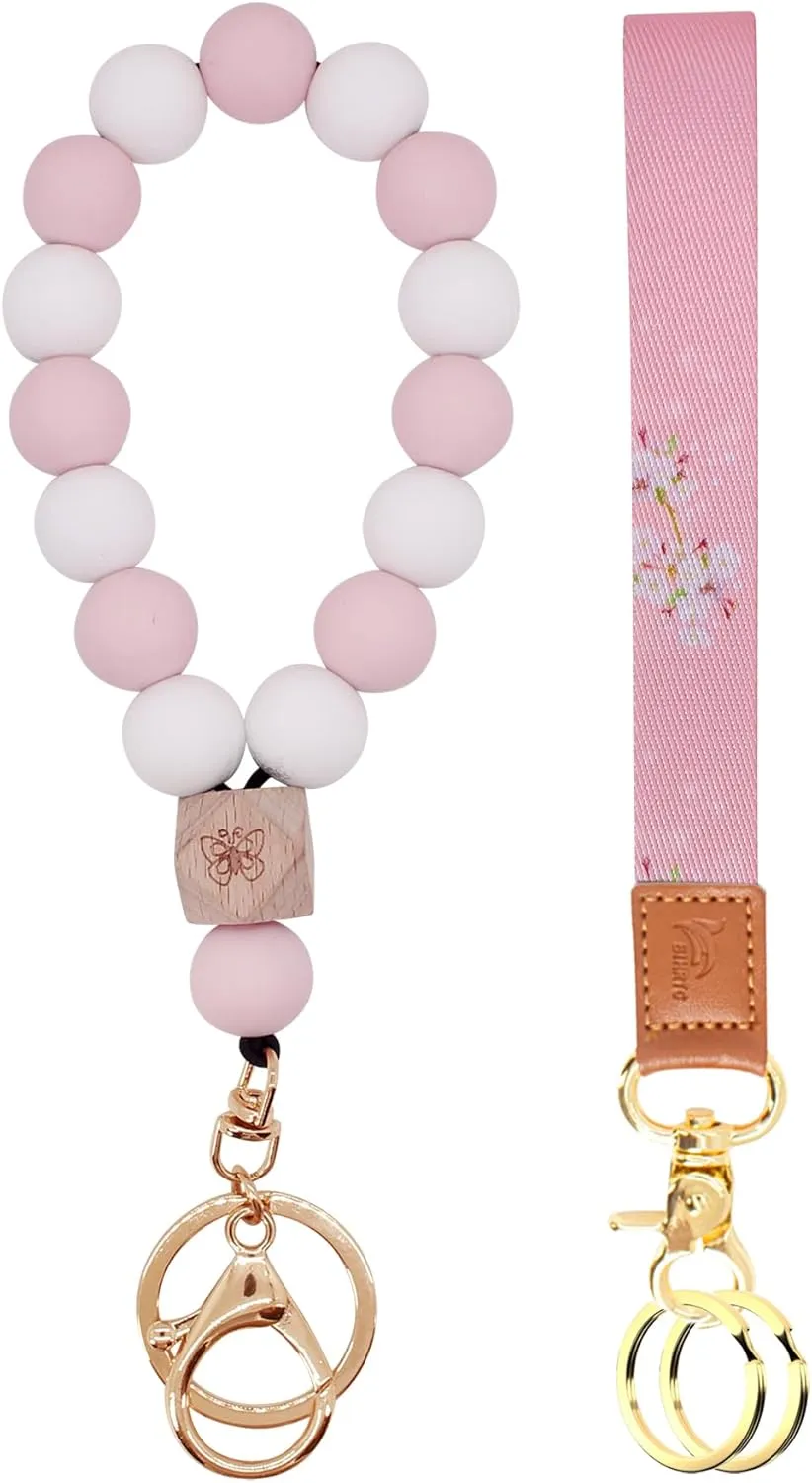 BIHRTC Silicone Beaded Bracelet Wristlet Keychain with Wrist Strap Key Chains for Women Girl Car Keys Bangle Chain