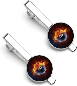 Billiard Ball On Fire And Water Men's Tie Clip Tie Bar Round Tie Clasp Classic Tie Tack Pins Jewelry Accessories