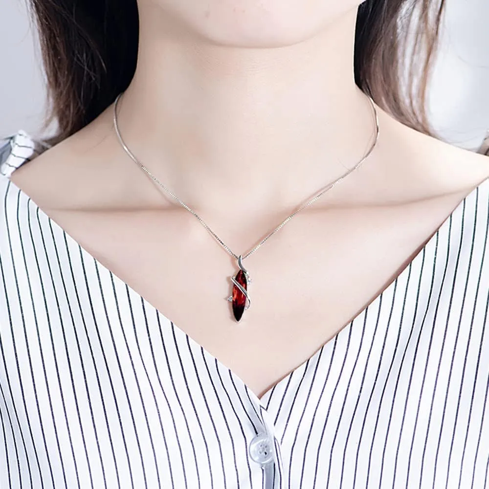 Birthstone Gemstone 925 Sterling silver Pendant necklace for women Vine Marquise shape with 16-18inch Box chain and luxury jewelry box