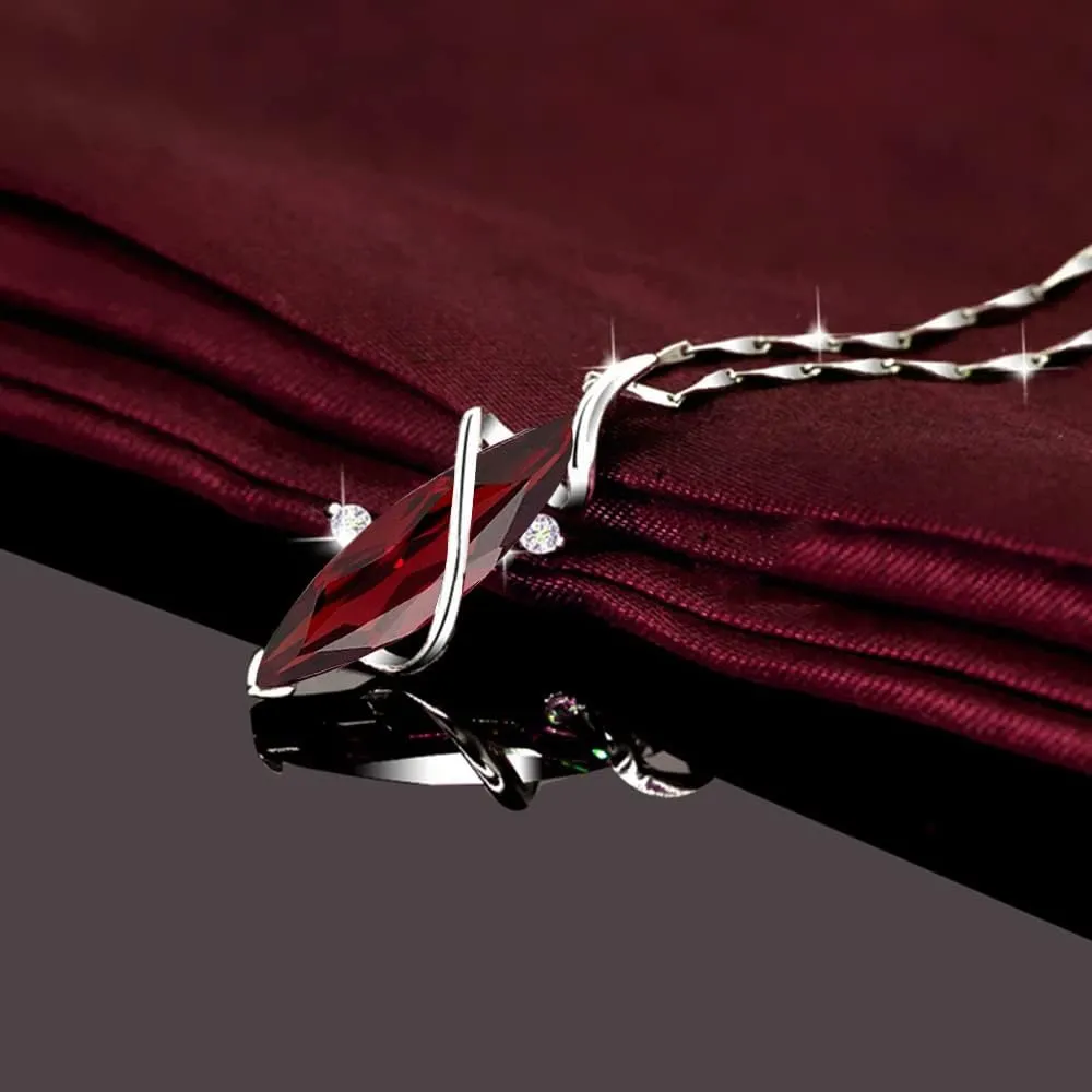 Birthstone Gemstone 925 Sterling silver Pendant necklace for women Vine Marquise shape with 16-18inch Box chain and luxury jewelry box