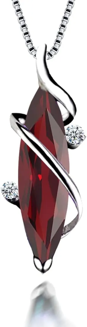 Birthstone Gemstone 925 Sterling silver Pendant necklace for women Vine Marquise shape with 16-18inch Box chain and luxury jewelry box