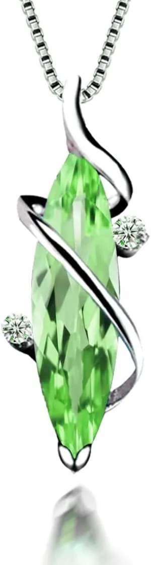 Birthstone Gemstone 925 Sterling silver Pendant necklace for women Vine Marquise shape with 16-18inch Box chain and luxury jewelry box