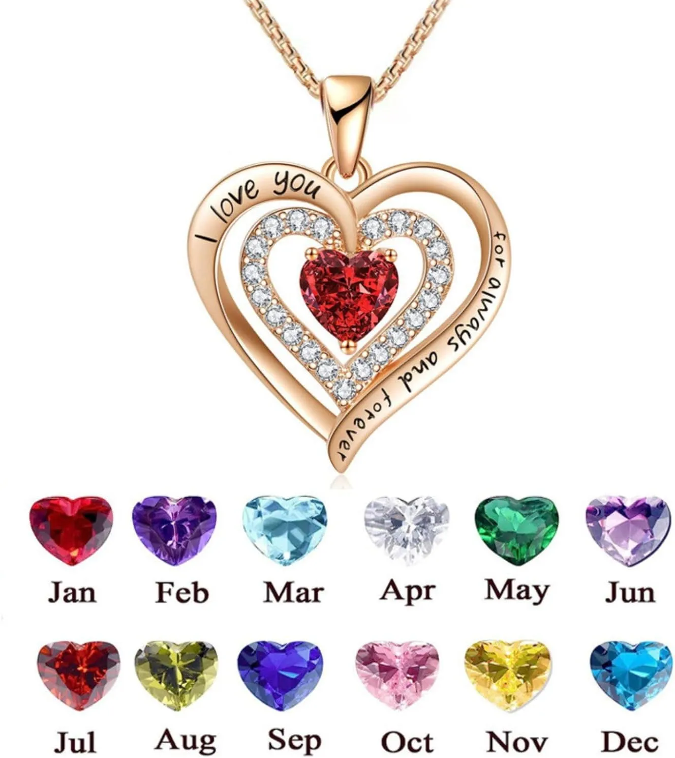 Birthstone Heart Crystal Pendant Necklace for Women Personalized Colorful Necklace Promise Jewelry