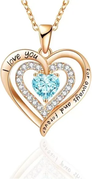 Birthstone Heart Crystal Pendant Necklace for Women Personalized Colorful Necklace Promise Jewelry
