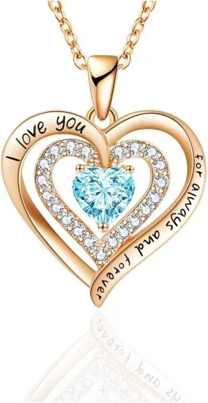 Birthstone Heart Crystal Pendant Necklace for Women Personalized Colorful Necklace Promise Jewelry