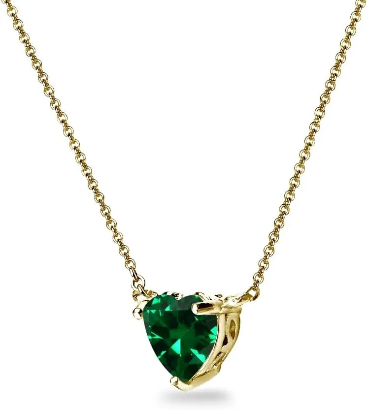 Birthstone Necklace for Women - Genuine or Synthetic Gemstone, 7mm Heart Solitaire, Short Dainty Layered Choker, Silver