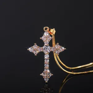 Biuhapiy 18K Gold Plated Cross Pendant Necklace for Women, Genuine Crystal Zirconia Religious Jewelry, Elegant Gift for Her(White Diamond)