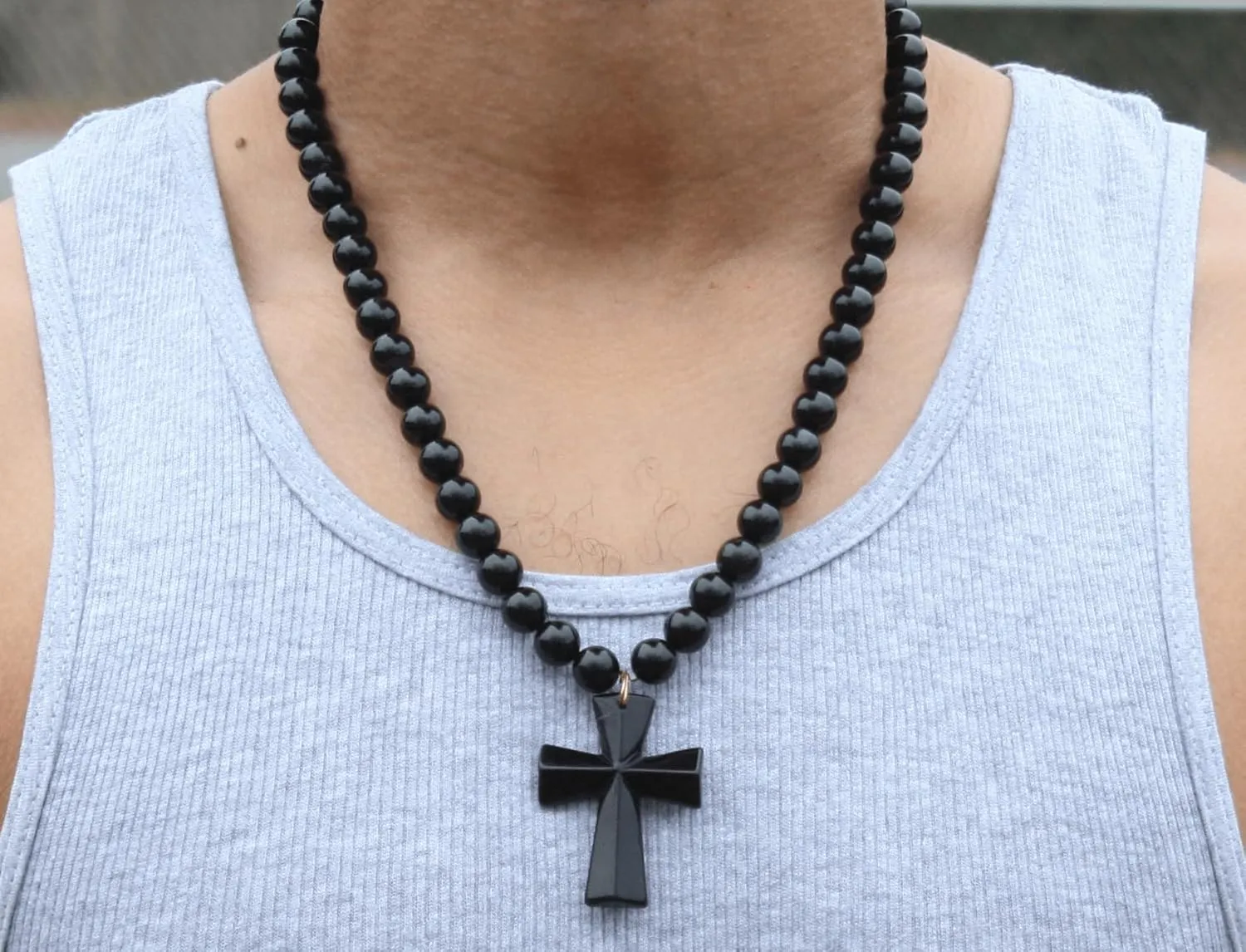 Black Onyx Cross Necklace for Men | Spiritual Protection Jewelry | Gemstone Cross Necklace for Women | Religious Fashion Accessory | 10mm 19
