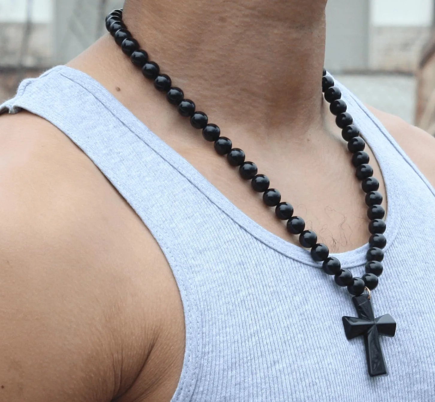 Black Onyx Cross Necklace for Men | Spiritual Protection Jewelry | Gemstone Cross Necklace for Women | Religious Fashion Accessory | 10mm 19